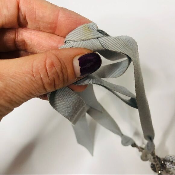 Silver Hammered Disc Beaded Double Layer Necklace Ribbon Tie - Picture 5 of 6